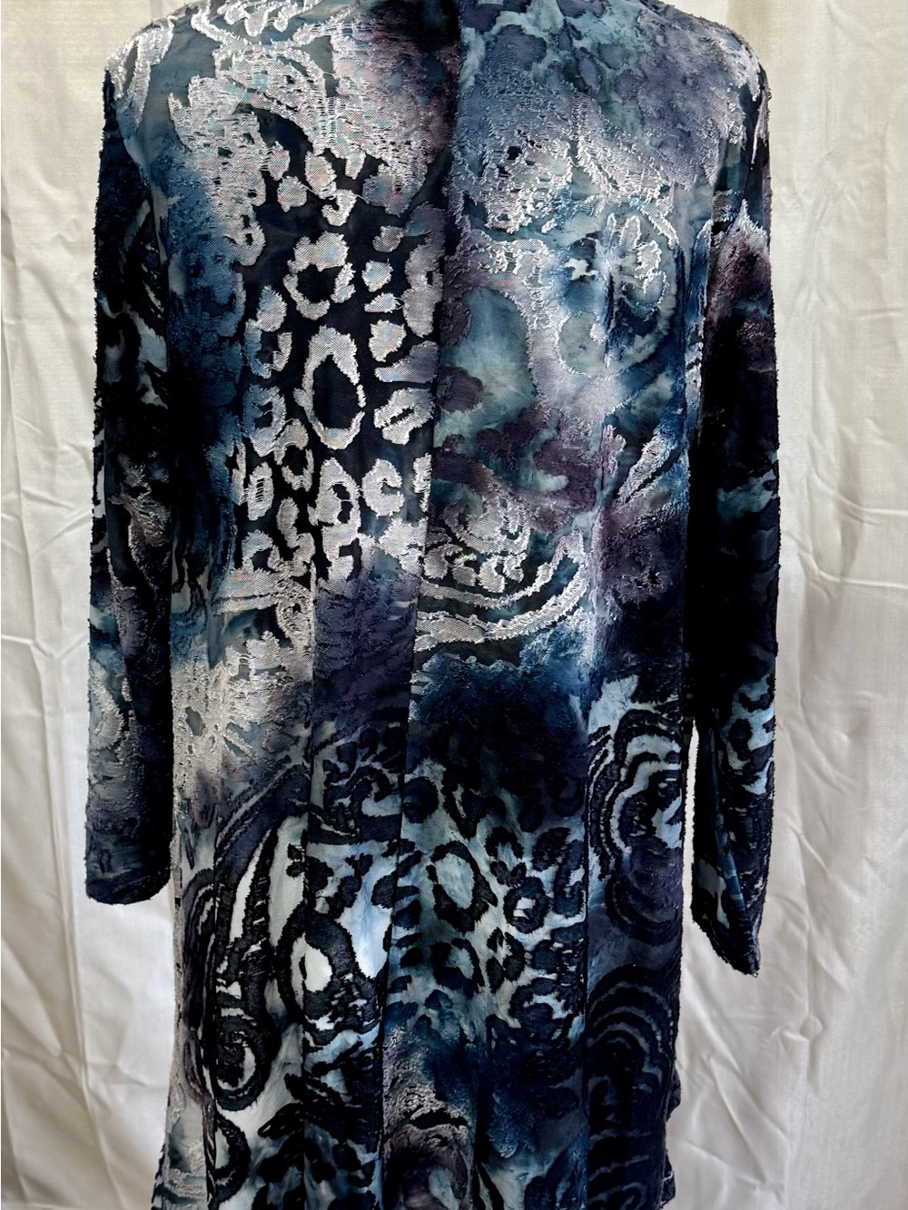 Caleesa XL Blue Black Burnout Velvet Tunic Top Artsy Boho Quarter Zip - Picture 3 of 10